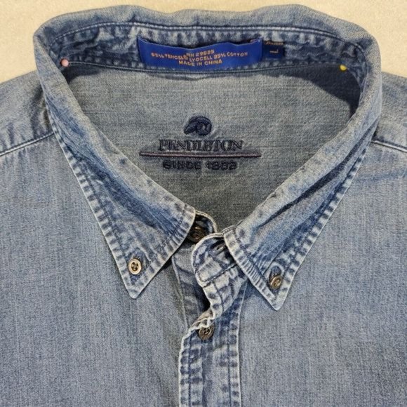 Pendleton Blue Denim Men's Button Dress Shirt Long Sleeve Embroidered Tag L - Picture 4 of 7